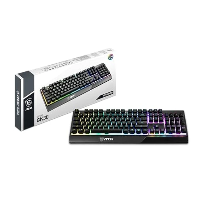 MSI Gaming Backlit RGB, Dedicated Hotkeys, Anti-Ghosting, Water Resistant Mechanical Feel Gaming Keyboard, Crisp Typing +12 Million Click Life Span, Steady Gaming Base Support (Vigor GK30 US) by MSI - Image 1