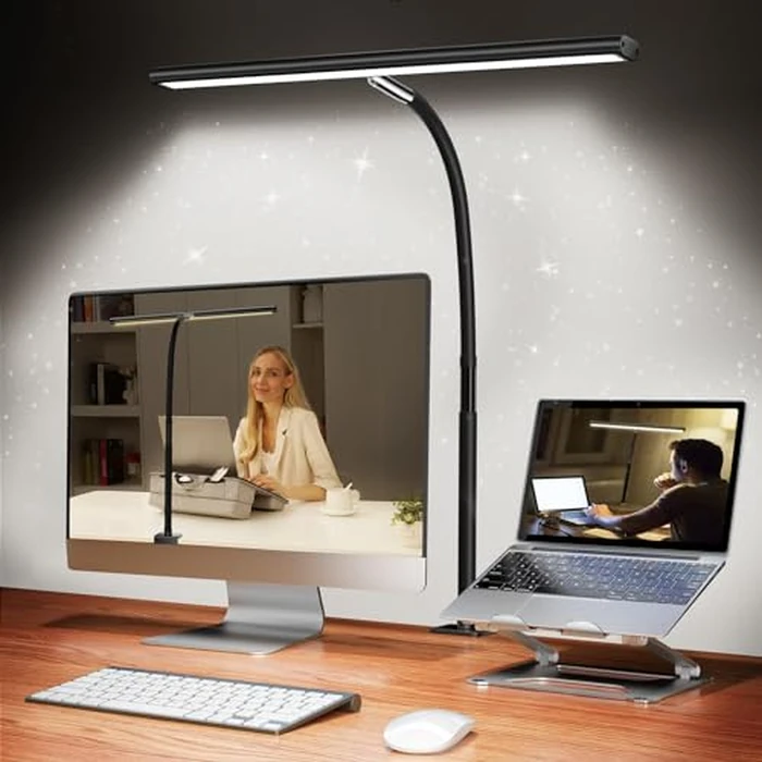 Airlonv LED Desk Lamp for Office Home, Eye-Caring Desk Light with Stepless Dimming Adjustable Flexible Gooseneck, 10W USB Adapter Desk Lamp with Clamp for Reading, Study, Workbench (Black) by Airlonv - Used - Very Good condition
