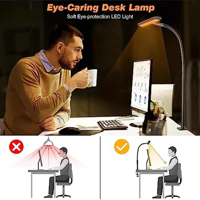 Airlonv LED Desk Lamp for Office Home, Eye-Caring Desk Light with Stepless Dimming Adjustable Flexible Gooseneck, 10W USB Adapter Desk Lamp with Clamp for Reading, Study, Workbench (Black) by Airlonv - Image 6