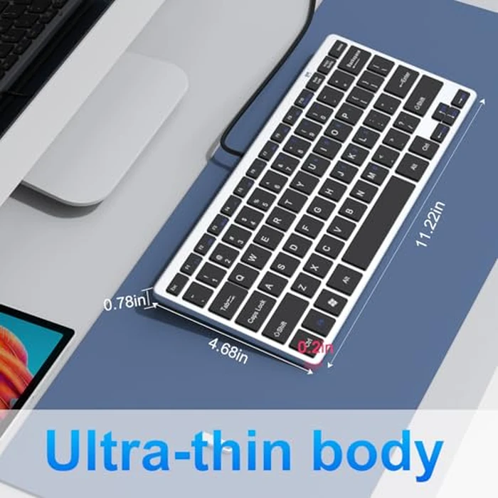 Ultra-Slim 78keys USB Mini Wired Keyboard with Media Hotkeys for Apple Mac Pro, MacBook 56Pro/ iMac, Air, Mac mini, Laptop Computers, Windows PC 11/10/8/7, with USB-A to C OTG Adapter, Silver Black by YORUNOHOSHI - Image 4