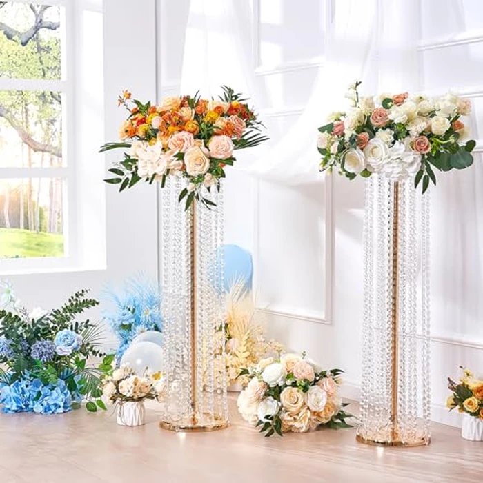 VEVOR 2PCS 35.43inch /90cm Tall Crystal Wedding Flowers Stand, Luxurious Centerpieces Flower Vases Crystal Gold Vase Metal, Perfect for T-Stage Wedding Party Ceremony Dinner Event Hotel Home Decor by VEVOR - Image 8