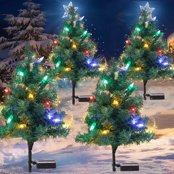 ULAROOM Solar Christmas Tree Lights Decorations- Christmas Outdoor Waterproof Xmas Tree Pathway Stake Lights with 20 Strawberry LED Lights in 4 Colors for Garden/Patio/Lawn/Yard,Ornament 4 Packs by ULAROOM - Image 1