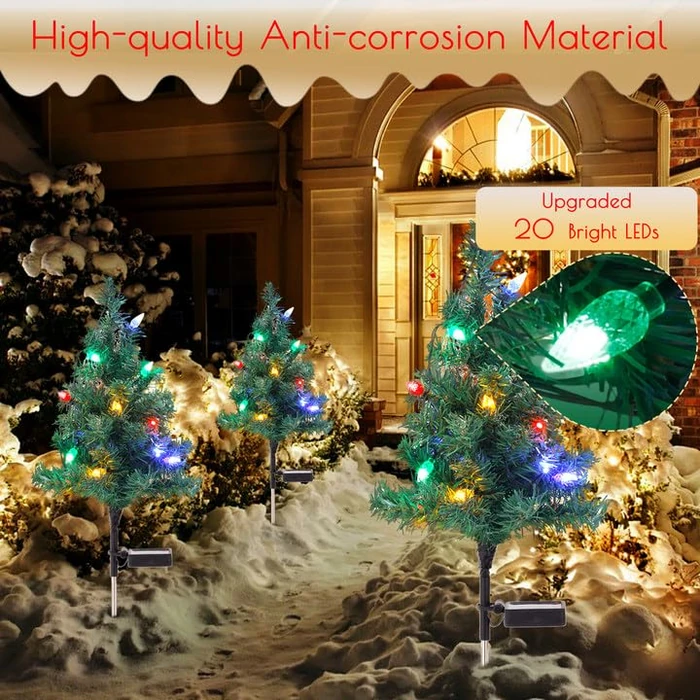 ULAROOM Solar Christmas Tree Lights Decorations- Christmas Outdoor Waterproof Xmas Tree Pathway Stake Lights with 20 Strawberry LED Lights in 4 Colors for Garden/Patio/Lawn/Yard,Ornament 4 Packs by ULAROOM - Image 3