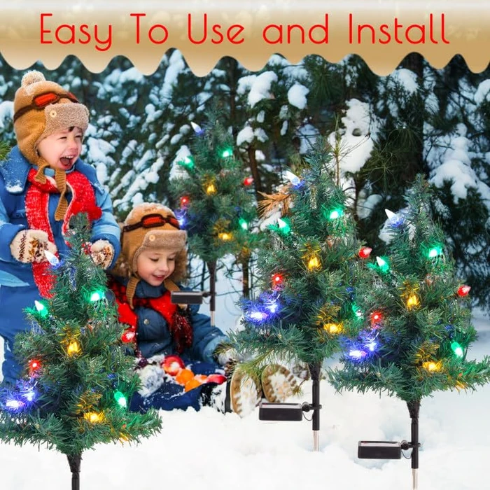 ULAROOM Solar Christmas Tree Lights Decorations- Christmas Outdoor Waterproof Xmas Tree Pathway Stake Lights with 20 Strawberry LED Lights in 4 Colors for Garden/Patio/Lawn/Yard,Ornament 4 Packs by ULAROOM - Image 5