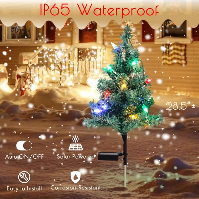 ULAROOM Solar Christmas Tree Lights Decorations- Christmas Outdoor Waterproof Xmas Tree Pathway Stake Lights with 20 Strawberry LED Lights in 4 Colors for Garden/Patio/Lawn/Yard,Ornament 4 Packs by ULAROOM - Image 6