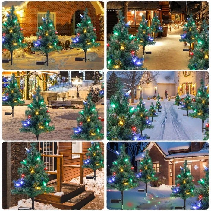 ULAROOM Solar Christmas Tree Lights Decorations- Christmas Outdoor Waterproof Xmas Tree Pathway Stake Lights with 20 Strawberry LED Lights in 4 Colors for Garden/Patio/Lawn/Yard,Ornament 4 Packs by ULAROOM - Image 7