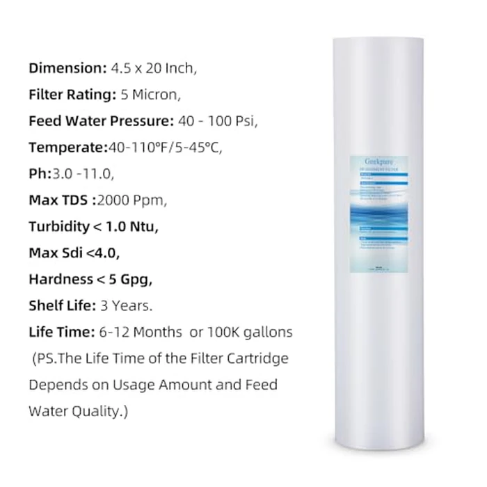 Geekpure Replacement Filter 20 Inch Block Carbon and PP Sediment Filter Cartridge - Big Size 4.5" x 20" (4 Count) by Geekpure - Image 5