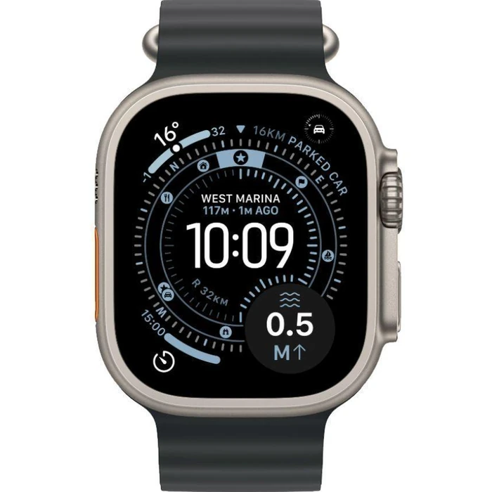 Apple Watch Ultra 3 - 64GB - 49mm - Natural Titanium Case with Black Fluoroelastomer Ocean Band - S/M Size by Apple - Image 1