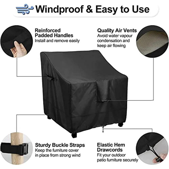 OutdoorLines Outdoor Waterproof Furniture Chair Cover - UV-Resistant Patio Lawn Chair Covers for Outdoor Furniture Windproof Heavy Duty Chair Covering, 2 Packs, 29Wx30Dx36H Inches, Black by OutdoorLines - Image 5