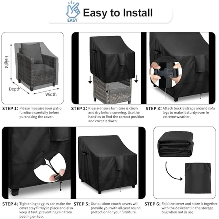 OutdoorLines Outdoor Waterproof Furniture Chair Cover - UV-Resistant Patio Lawn Chair Covers for Outdoor Furniture Windproof Heavy Duty Chair Covering, 2 Packs, 29Wx30Dx36H Inches, Black by OutdoorLines - Image 6