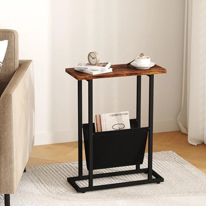 Yusong Narrow End Table, Small Side Table Set of 2 with Magazine Holder for Small Space, 16.5" W Couch Table Slim Skinny Sofa Beside Table Nightstand Table for Living Room,Rustic Brown by Yusong - Image 2