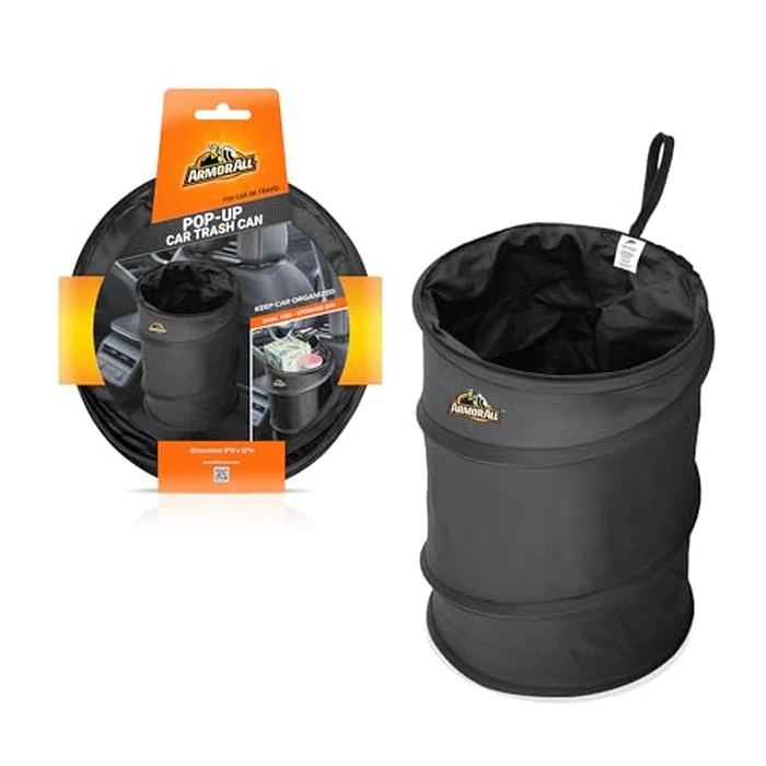 Armor All Car Trash Can, 3.3 Gallon Pop-Up Garbage Bin, Waterproof, Loop for Hanging, Velcro Base, Washable, Metal Frame, Portable Collapsible Design for Easy Storage, 12” Inch High x 9” Inch Wide by Armor All - Used - Like New condition