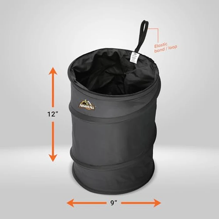 Armor All Car Trash Can, 3.3 Gallon Pop-Up Garbage Bin, Waterproof, Loop for Hanging, Velcro Base, Washable, Metal Frame, Portable Collapsible Design for Easy Storage, 12” Inch High x 9” Inch Wide by Armor All - Image 2