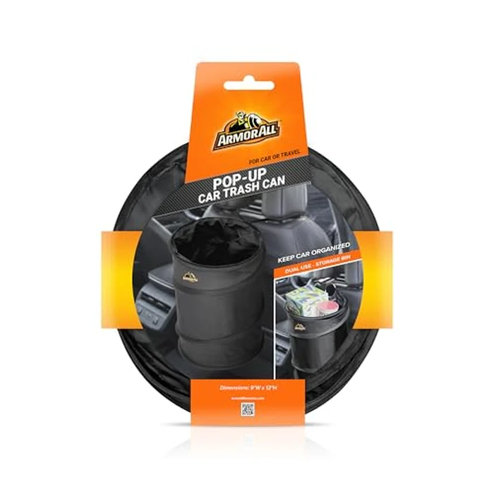 Armor All Car Trash Can, 3.3 Gallon Pop-Up Garbage Bin, Waterproof, Loop for Hanging, Velcro Base, Washable, Metal Frame, Portable Collapsible Design for Easy Storage, 12” Inch High x 9” Inch Wide by Armor All - Image 8