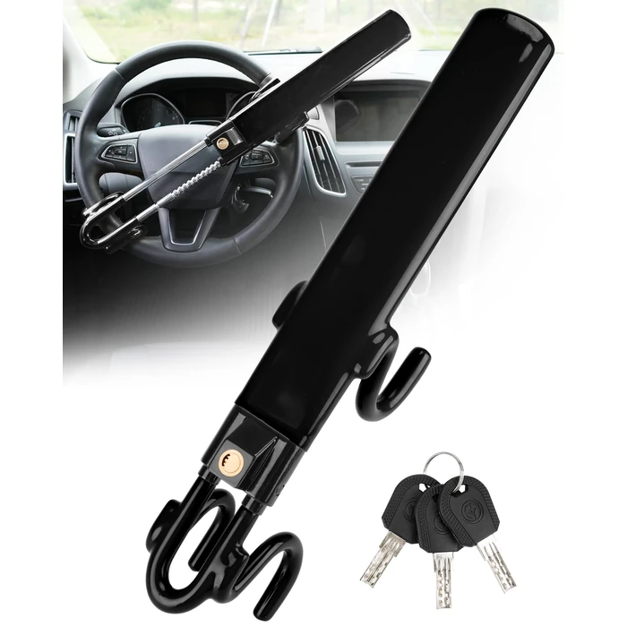 Tevlaphee Steering Wheel Lock Anti-Theft Car Device Heavy Duty Security Car Lock Antitheft Locking Devices Great Deterrent Adjustable Car Wheel Lock Anti Theft for Vehicle Truck with 3 Keys(Black) by Tevlaphee - Used - Like New condition