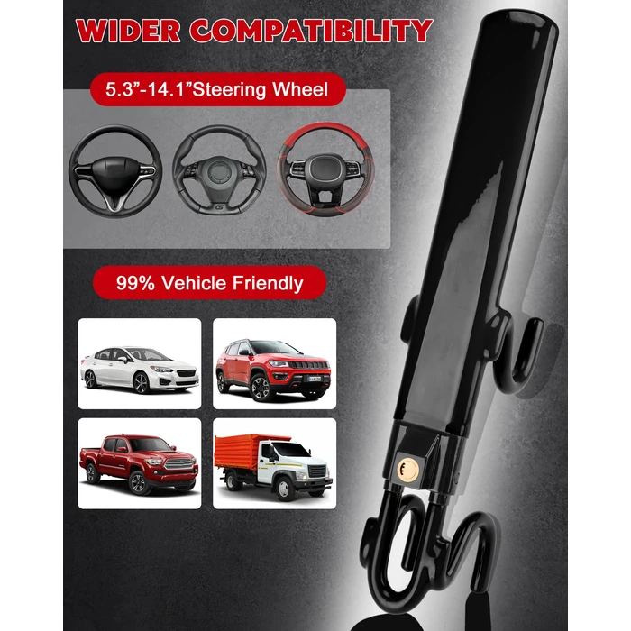 Tevlaphee Steering Wheel Lock Anti-Theft Car Device Heavy Duty Security Car Lock Antitheft Locking Devices Great Deterrent Adjustable Car Wheel Lock Anti Theft for Vehicle Truck with 3 Keys(Black) by Tevlaphee - Image 4