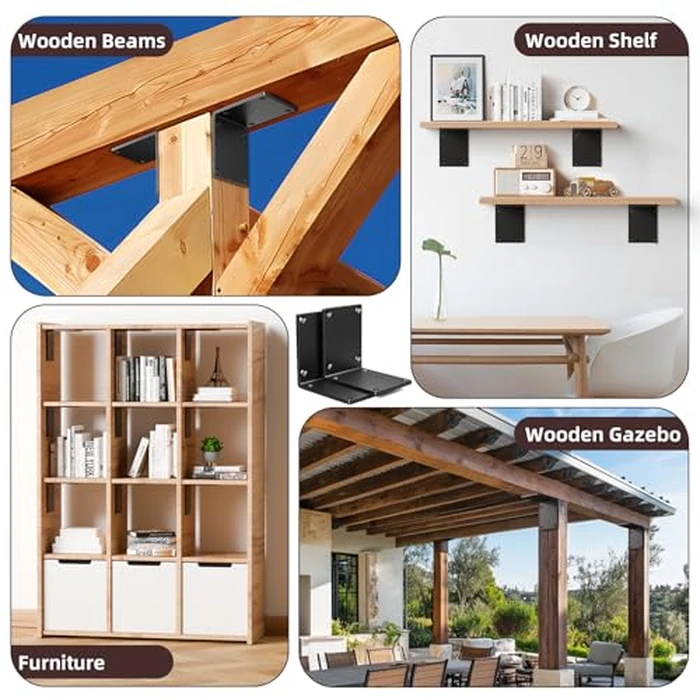 Dabolang 2 Pcs 8" X 8" X 6" Heavy Duty Steel L Angle Bracket for Wood, Large 90 Degree Corner Shelf Support Bracket, 8x8 Post to Beam Connector, Thickness 1/4"(6mm), Max Load 300+lbs- by Dabolang - Image 7