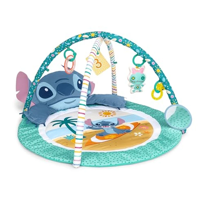 Disney Baby Stitch Party in Paradise Play Gym by Bright Starts- Play Mat with Tummy Time Pillow & 5 Take Along Toys, Ages 0M+ by Bright Starts - Used - Acceptable condition - CA$24.51