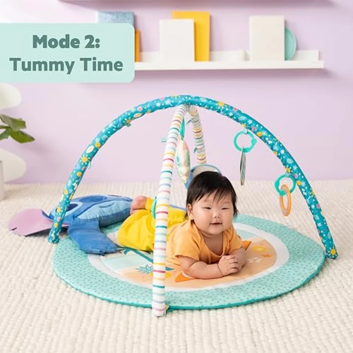 Disney Baby Stitch Party in Paradise Play Gym by Bright Starts- Play Mat with Tummy Time Pillow & 5 Take Along Toys, Ages 0M+ by Bright Starts - Image 4