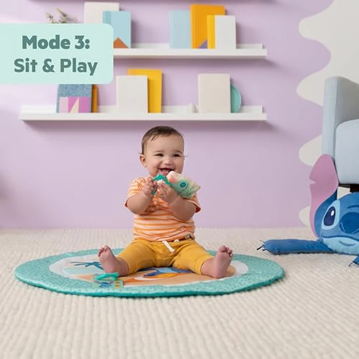 Disney Baby Stitch Party in Paradise Play Gym by Bright Starts- Play Mat with Tummy Time Pillow & 5 Take Along Toys, Ages 0M+ by Bright Starts - Image 5