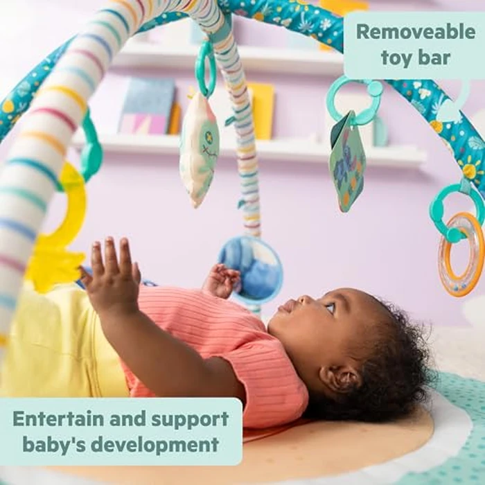 Disney Baby Stitch Party in Paradise Play Gym by Bright Starts- Play Mat with Tummy Time Pillow & 5 Take Along Toys, Ages 0M+ by Bright Starts - Image 7
