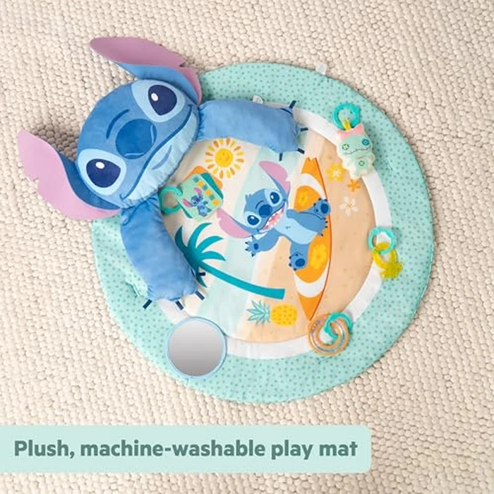 Disney Baby Stitch Party in Paradise Play Gym by Bright Starts- Play Mat with Tummy Time Pillow & 5 Take Along Toys, Ages 0M+ by Bright Starts - Image 8
