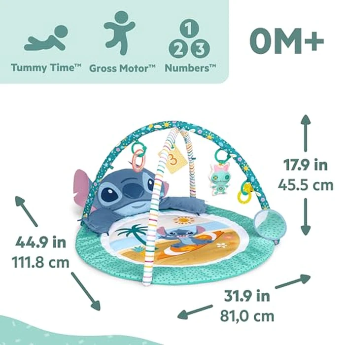 Disney Baby Stitch Party in Paradise Play Gym by Bright Starts- Play Mat with Tummy Time Pillow & 5 Take Along Toys, Ages 0M+ by Bright Starts - Image 9