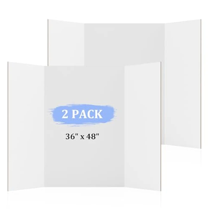 AKONEGE 2 Pack 36" x 48" Trifold Poster Board for Presentation, White Corrugated Cardboard Large Tri Fold Poster Board for Science Fair, Office & School Projects, Photo Displays, Exhibitions Event by AKONEGE - Used - Acceptable condition - CA$29.32