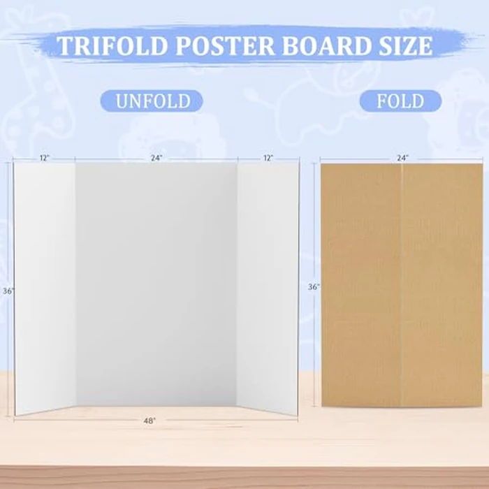 AKONEGE 2 Pack 36" x 48" Trifold Poster Board for Presentation, White Corrugated Cardboard Large Tri Fold Poster Board for Science Fair, Office & School Projects, Photo Displays, Exhibitions Event by AKONEGE - Image 2