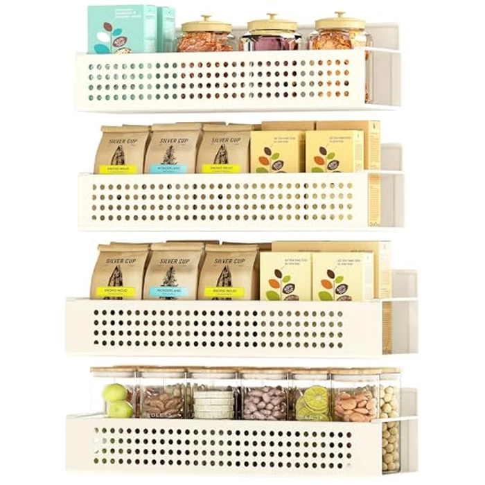 SONGMICS Strong Magnetic Spice Rack for Refrigerator, Set of 4, 2 Large and 2 Small Kichen Magnetic Shelves for Microwave, Washing Machine, Spice Organizers, No Drilling Needed, Cream White UKCS061W01 by SONGMICS - Used - Acceptable condition