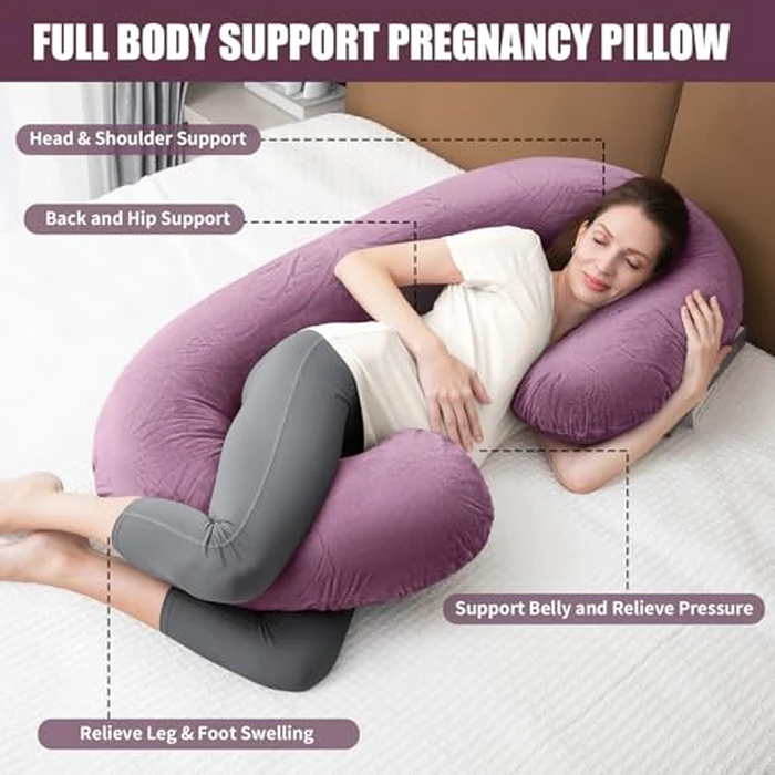 1 MIDDLE ONE Pregnancy Pillow, C Shaped Full Body Pregnant Women Sleeping Pillow for Maternity Support with Cover (Purple) by 1 MIDDLE ONE - Image 2