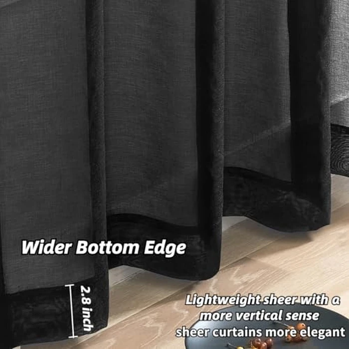 Black Sheer Curtains 45 Inches Long, Rod Pocket Small Window Curtain Panels for Living Room, Bedroom, Kitchen, Door, Semi Sheer Black Curtains 2 Panels Light Filters - Breathable, Black, 52" W x 45" L by CaaMoo - Image 6