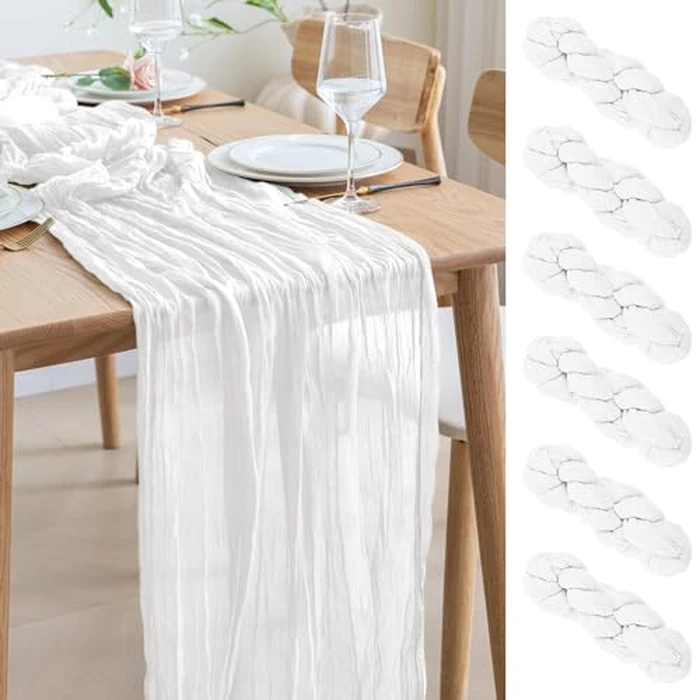 Asee'm 6pcs Cheesecloth Table Runner 120 Inches Long Ivory Boho Gauze Cheese Cloth Runner 10FT Rustic Sheer Table Runners for Christmas Wedding Party Baby Shower Spring Easter Decoration by Asee'm - Image 1