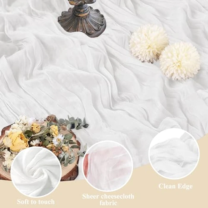 Asee'm 6pcs Cheesecloth Table Runner 120 Inches Long Ivory Boho Gauze Cheese Cloth Runner 10FT Rustic Sheer Table Runners for Christmas Wedding Party Baby Shower Spring Easter Decoration by Asee'm - Image 3