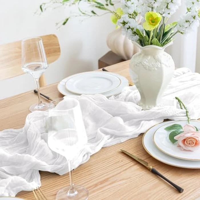 Asee'm 6pcs Cheesecloth Table Runner 120 Inches Long Ivory Boho Gauze Cheese Cloth Runner 10FT Rustic Sheer Table Runners for Christmas Wedding Party Baby Shower Spring Easter Decoration by Asee'm - Image 5