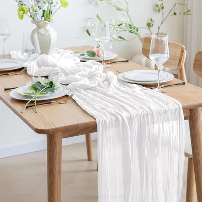 Asee'm 6pcs Cheesecloth Table Runner 120 Inches Long Ivory Boho Gauze Cheese Cloth Runner 10FT Rustic Sheer Table Runners for Christmas Wedding Party Baby Shower Spring Easter Decoration by Asee'm - Image 6