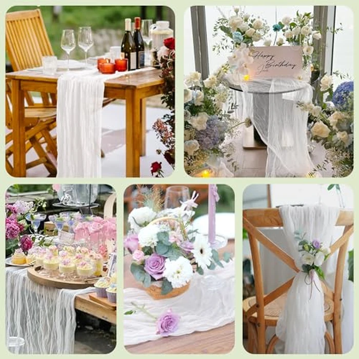 Asee'm 6pcs Cheesecloth Table Runner 120 Inches Long Ivory Boho Gauze Cheese Cloth Runner 10FT Rustic Sheer Table Runners for Christmas Wedding Party Baby Shower Spring Easter Decoration by Asee'm - Image 7