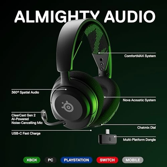 SteelSeries Arctis Nova 4X Wireless Multi-Platform Gaming Headset - 360 degrees Spatial Audio - 2.4GHz High-Speed Wireless - 36 Hr Battery - USB-C - ClearCast Gen 2 Mic - Xbox Series X|S, PC, PS5, Switch by SteelSeries - Image 2