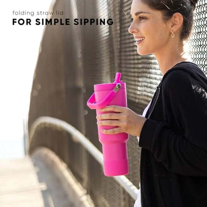 Simple Modern Trek Pivot | 40oz Flip Straw Tumbler with Handle | Water Bottle & Boot | Interchangeable Straw & Chug Lids | Insulated Stainless Steel Jug | Gym Sports Outdoors | Berry Twist by Simple Modern - Image 4