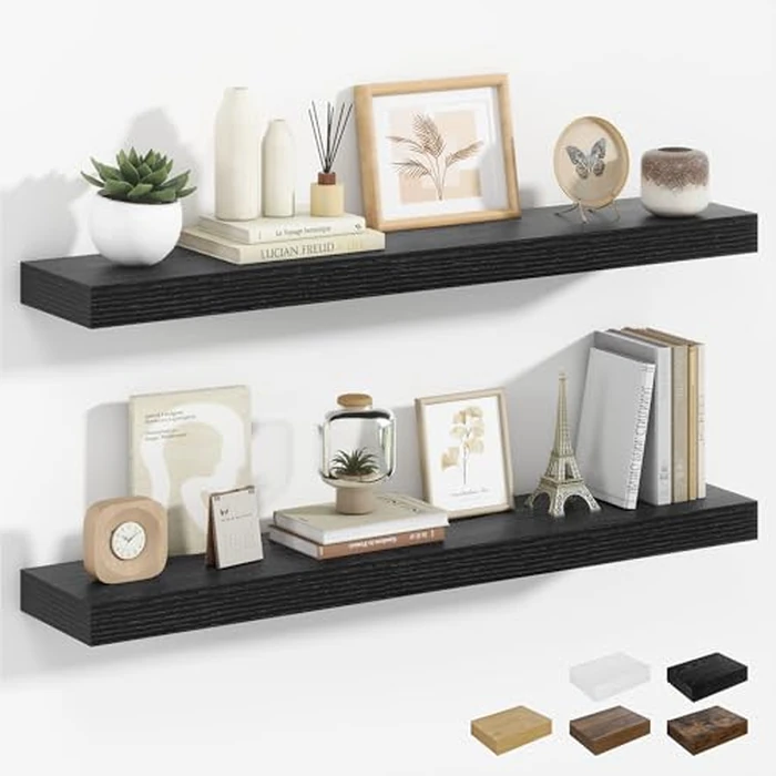 Heimlove 36 Inch Black Floating Shelves for Wall，36W x 6.5D Wall Shelves Set of 2，90cm & 36" Long Floating Shelf for Bathroom Bedroom Kitchen Living Room Home Decor & Storage by Heimlove - Used - Very Good condition