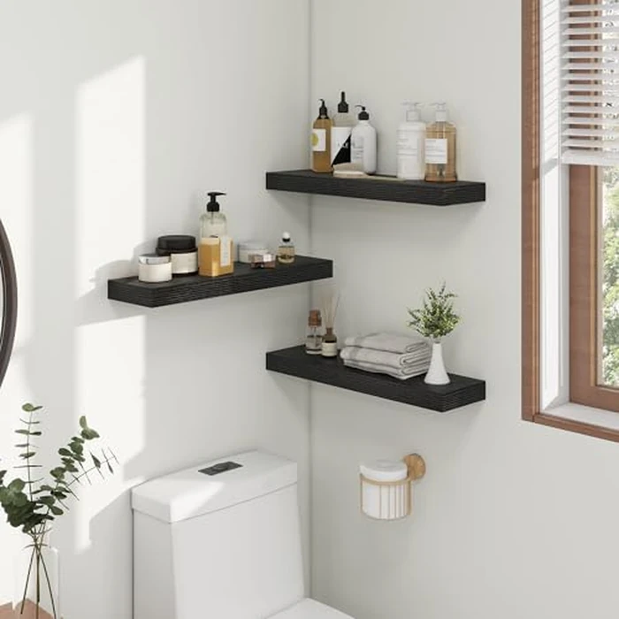 Heimlove 36 Inch Black Floating Shelves for Wall，36W x 6.5D Wall Shelves Set of 2，90cm & 36" Long Floating Shelf for Bathroom Bedroom Kitchen Living Room Home Decor & Storage by Heimlove - Image 7