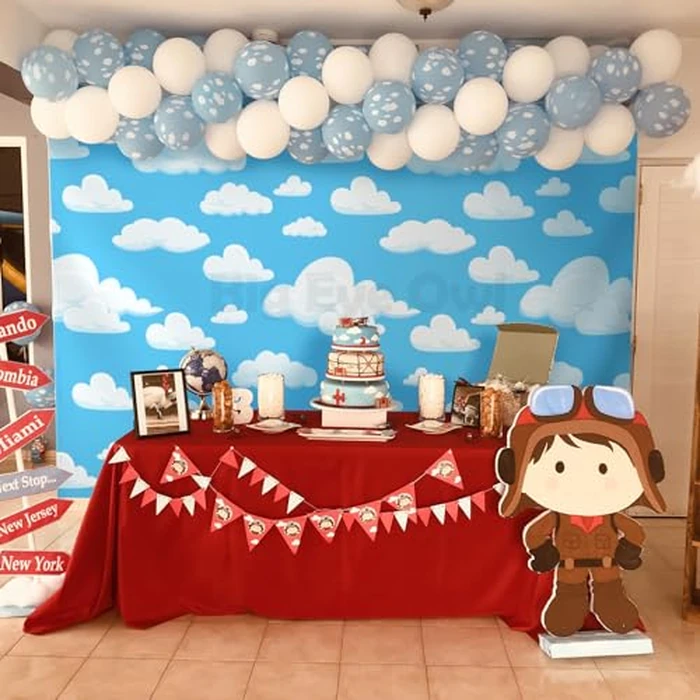 Blue Sky White Clouds Backdrop 7 * 5ft Cartoon Kids Birthday Party Decoration Photography Background Boys Newborn Baby Shower Birthday Photography Backdrop Cute Clouds Photo Studio Props Vinyl by Big Eye Owl - Image 3