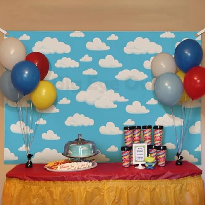 Blue Sky White Clouds Backdrop 7 * 5ft Cartoon Kids Birthday Party Decoration Photography Background Boys Newborn Baby Shower Birthday Photography Backdrop Cute Clouds Photo Studio Props Vinyl by Big Eye Owl - Image 4