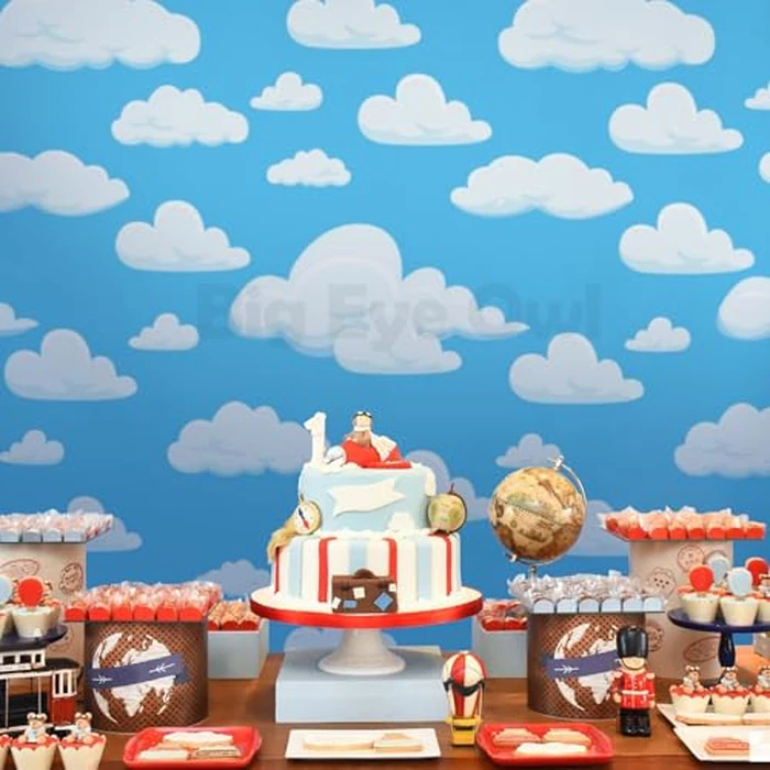Blue Sky White Clouds Backdrop 7 * 5ft Cartoon Kids Birthday Party Decoration Photography Background Boys Newborn Baby Shower Birthday Photography Backdrop Cute Clouds Photo Studio Props Vinyl by Big Eye Owl - Image 5