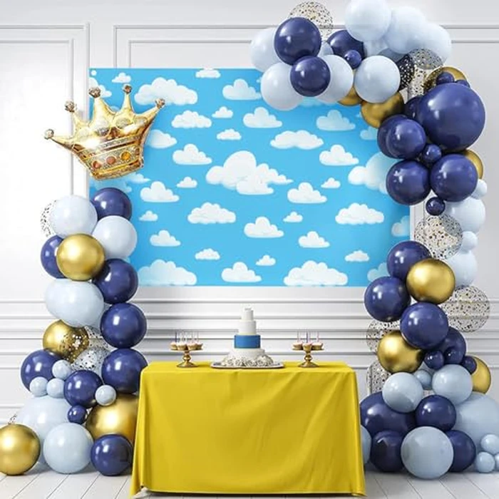 Blue Sky White Clouds Backdrop 7 * 5ft Cartoon Kids Birthday Party Decoration Photography Background Boys Newborn Baby Shower Birthday Photography Backdrop Cute Clouds Photo Studio Props Vinyl by Big Eye Owl - Image 6