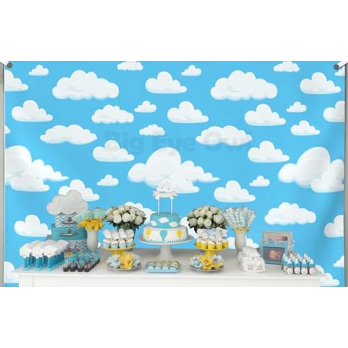 Blue Sky White Clouds Backdrop 7 * 5ft Cartoon Kids Birthday Party Decoration Photography Background Boys Newborn Baby Shower Birthday Photography Backdrop Cute Clouds Photo Studio Props Vinyl by Big Eye Owl - Image 8