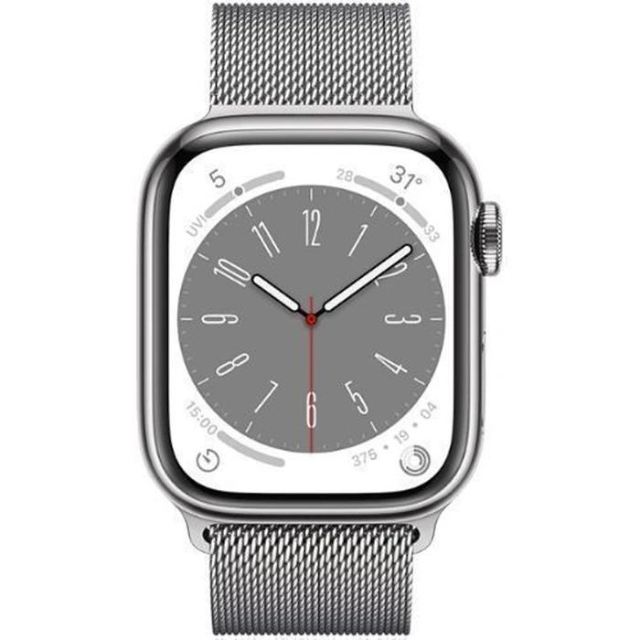 Apple Watch Series 8 (Cellular + GPS) - 32GB - 41mm - Silver Stainless Steel Case with Silver Stainless Steel Milanese Loop Band by Apple - Refurbished - Good condition - US$182.44