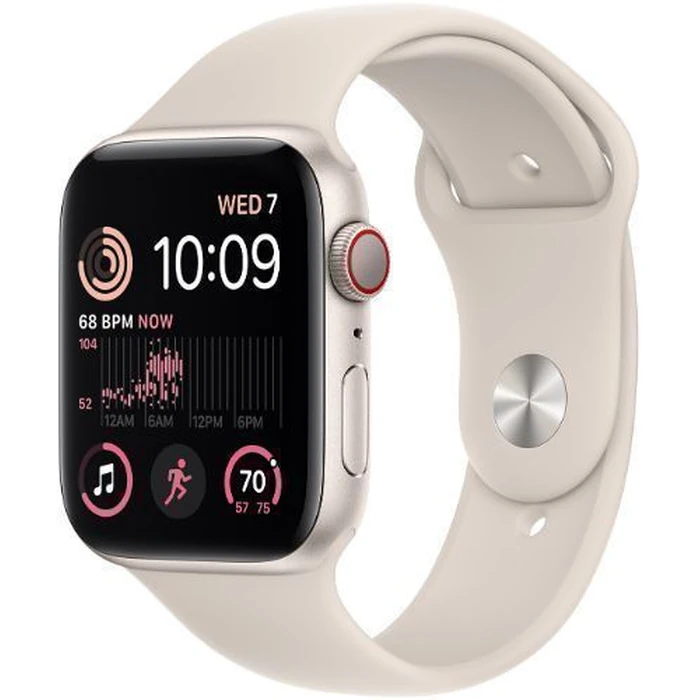 Apple Watch SE 2nd Gen (2022) (GPS) - 32GB - 44mm - Starlight Aluminum Case with Starlight Rubber Sport Band - Small/Medium Size by Apple - Image 2