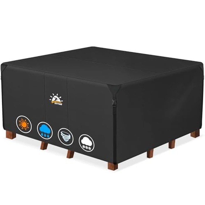 Zettum Patio Furniture Cover Square - 600D Outdoor Table Cover Waterproof & Heavy Duty, Extra Large Lawn Furniture Set Covers for Outside Dining Table and Chairs Seating Combo - 106 x 106 x 28 Inch by Zettum - Used - Like New condition