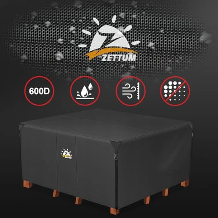 Zettum Patio Furniture Cover Square - 600D Outdoor Table Cover Waterproof & Heavy Duty, Extra Large Lawn Furniture Set Covers for Outside Dining Table and Chairs Seating Combo - 106 x 106 x 28 Inch by Zettum - Image 6